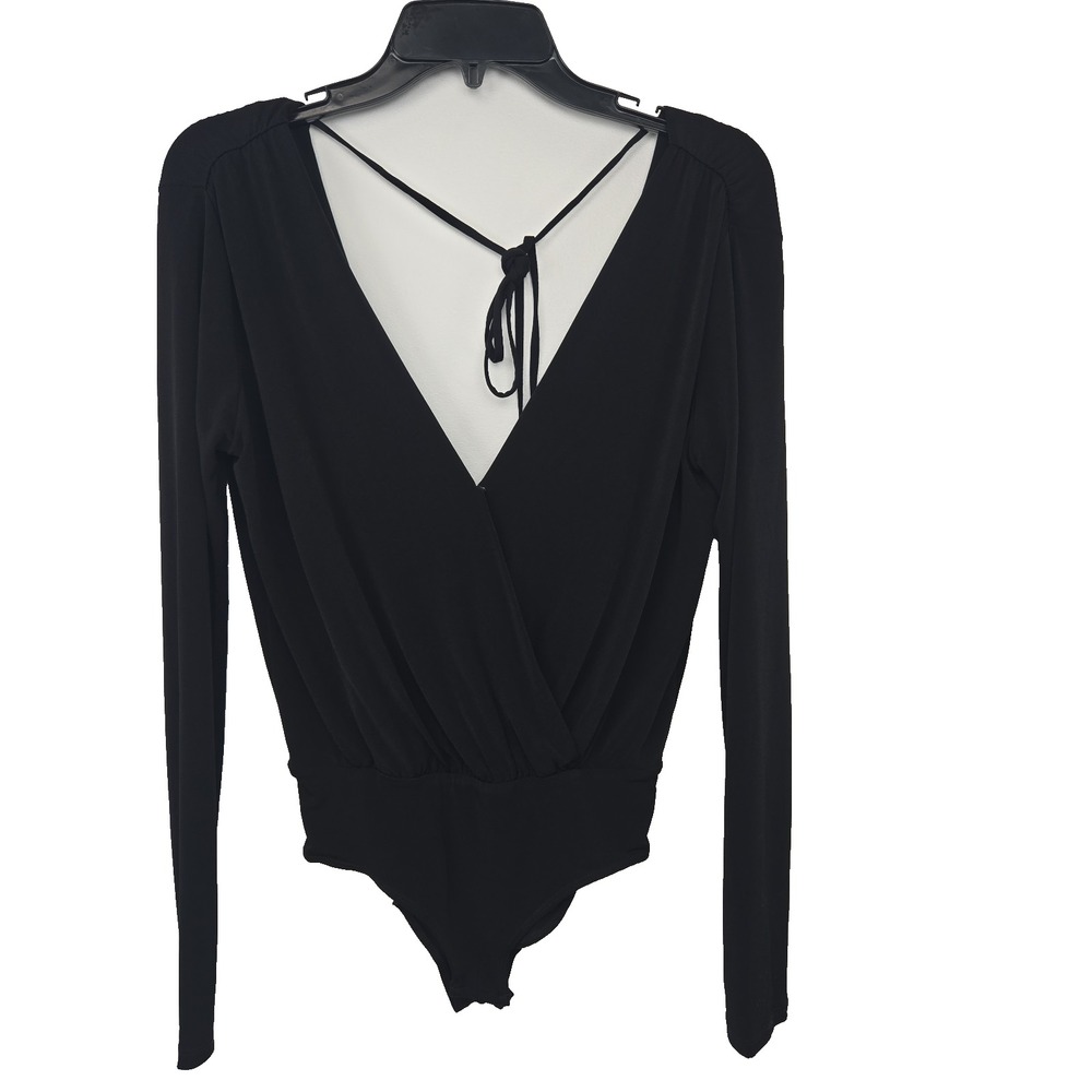 BCBGeneration Size XXS Faux Wrap Long Sleeve Deep Plunge Bodysuit Long Sleeve